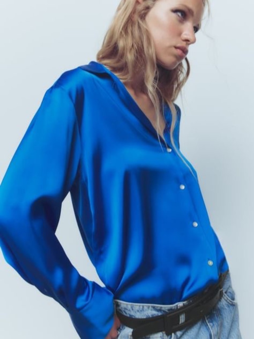 Zara M Button Front Satin Top
